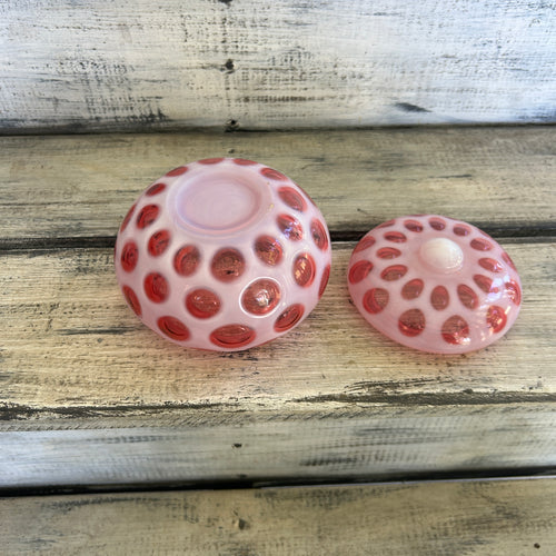 Vintage Cranberry Opalescent Coin Dot Covered Powder Jar
