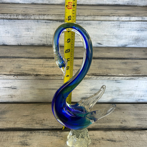 Vintage Blue & Clear Murano-Style Art Glass Swan Sculpture