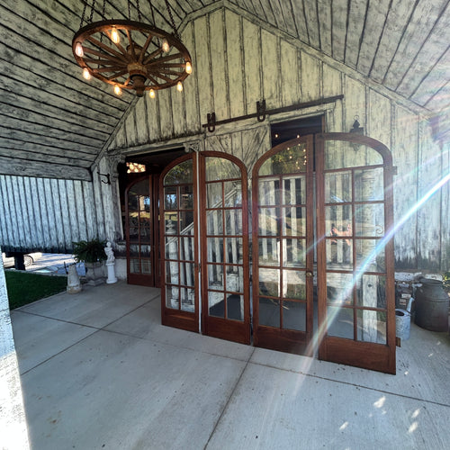 8ft tall Antique Arched Top French Doors with Original Wavy Glass