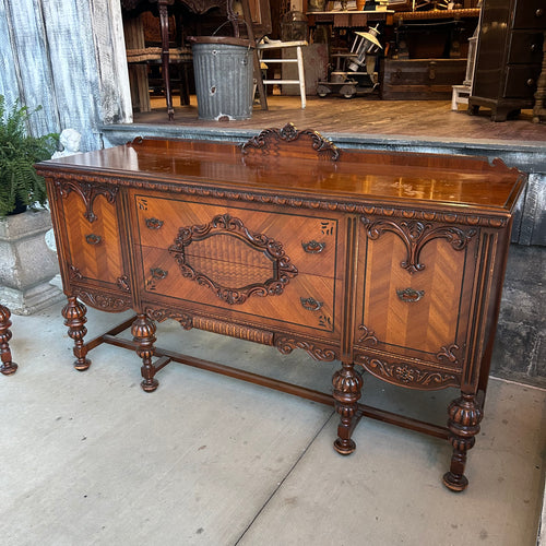 Antique Jacobean Style Buffet and China Cabinet