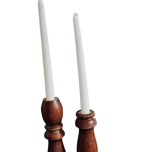 Wooden Distressed Candlestick Holders