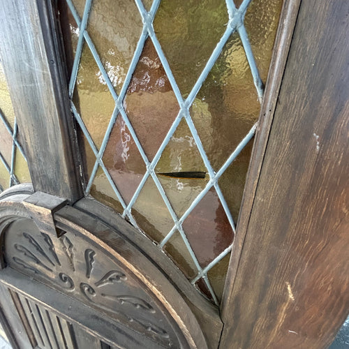 Pair of 36” Antique Carved Wood Double Doors with Leaded Glass