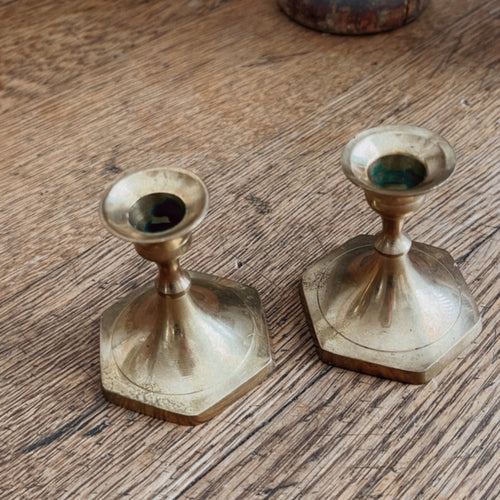 Vintage Pair of Mini Brass Candlestick Holders