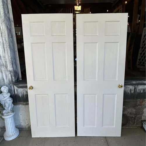 Pair of White 6-Panel Solid Wood ￼Interior Doors