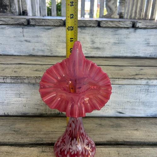 Vintage Fenton-Style Cranberry Opalescent Daisy & Fern Jack-in-the-Pulpit Vase
