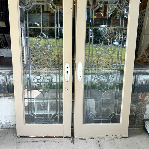 Antique Leaded Beveled Glass French Doors