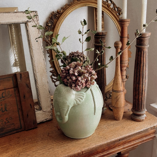 Vintage Celadon Green Elephant Vase