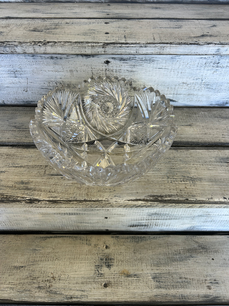 Large Vintage Brilliant-Style Cut Glass Serving Bowl