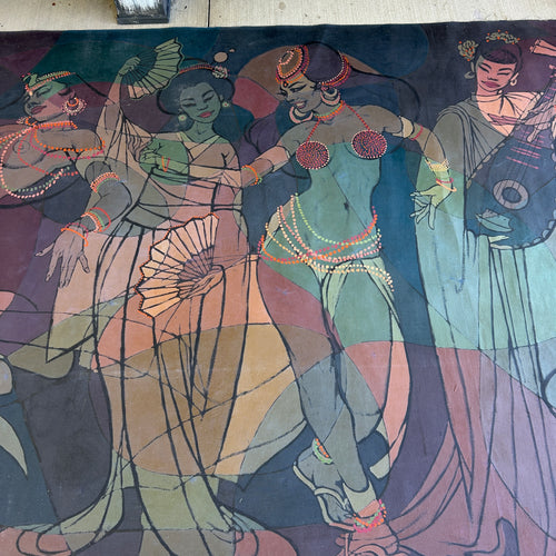 1961 Original Ray Smith Belly Dancer Mural – Massive 19-Foot Vintage Painting