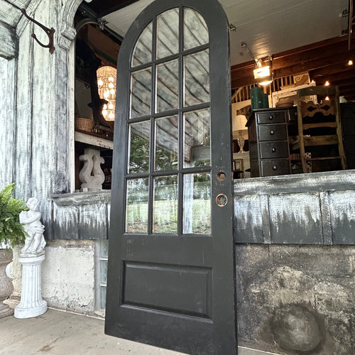 Antique Arched 12-Lite Wood Entry Door with Double Pane Glass