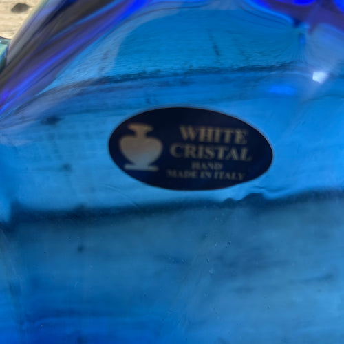 Vintage White Cristal Italian Blue & Green Art Glass Centerpiece Bowl