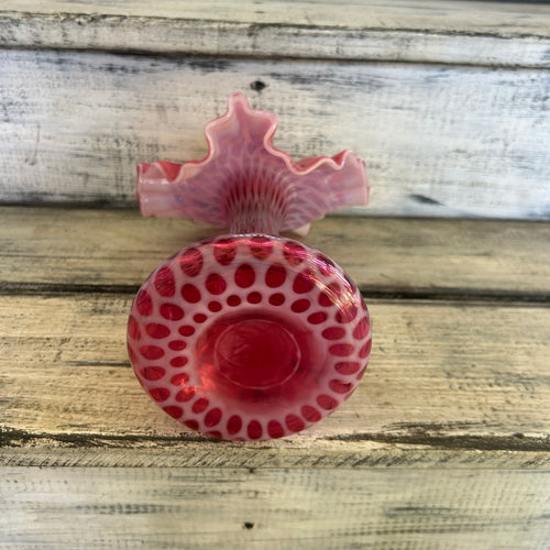 Vintage Cranberry Opalescent Fine Dot Optic Jack-in-the-Pulpit Vase