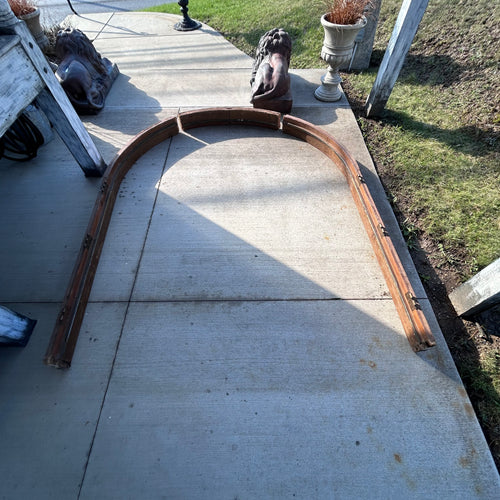 Antique Arched Solid Wood Double Entry Doors with Carved Fan Detail