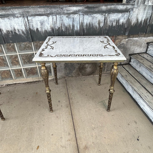 Neoclassical Style Marble+Brass Side Tables + Coffee Table