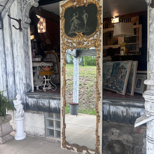 Monumental Rocco Revival Floor Mirror w/Antique Figural Panel