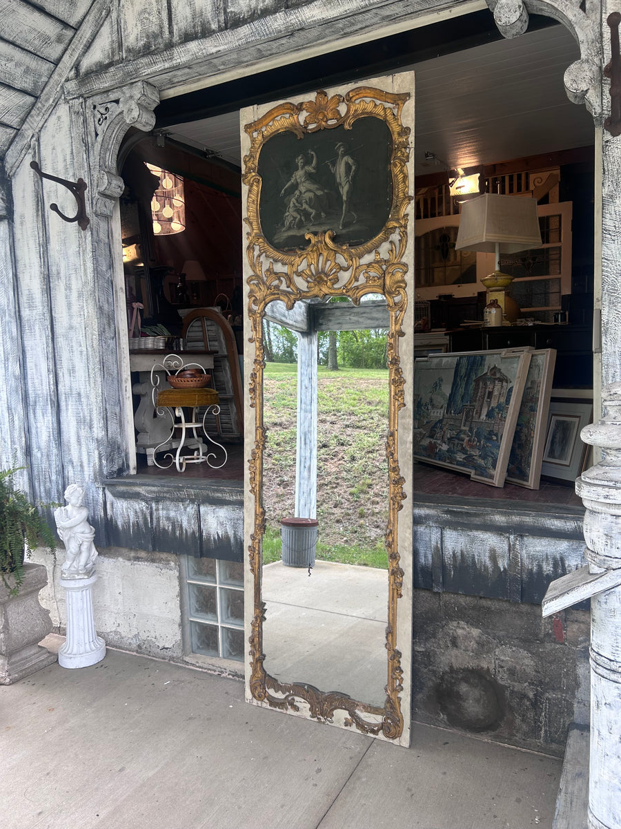 Monumental Rocco Revival Floor Mirror w/Antique Figural Panel