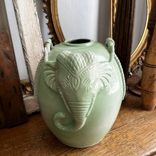 Vintage Celadon Green Elephant Vase