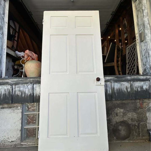 Vintage 6-Panel Wood Door with Rim Lock