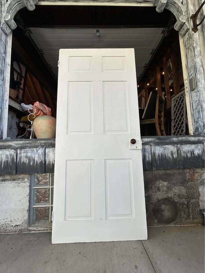 Vintage 6-Panel Wood Door with Rim Lock