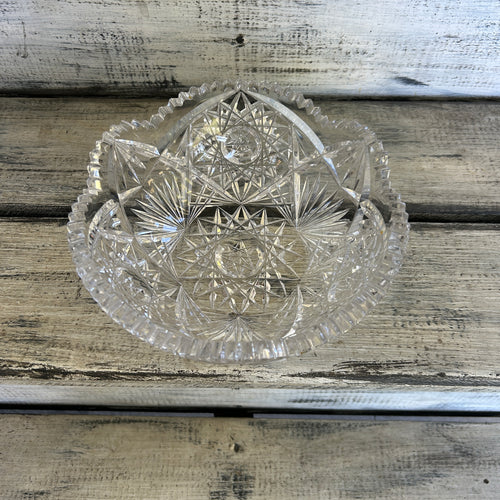 Vintage Brilliant-Style Cut Crystal Starburst Serving Bowl