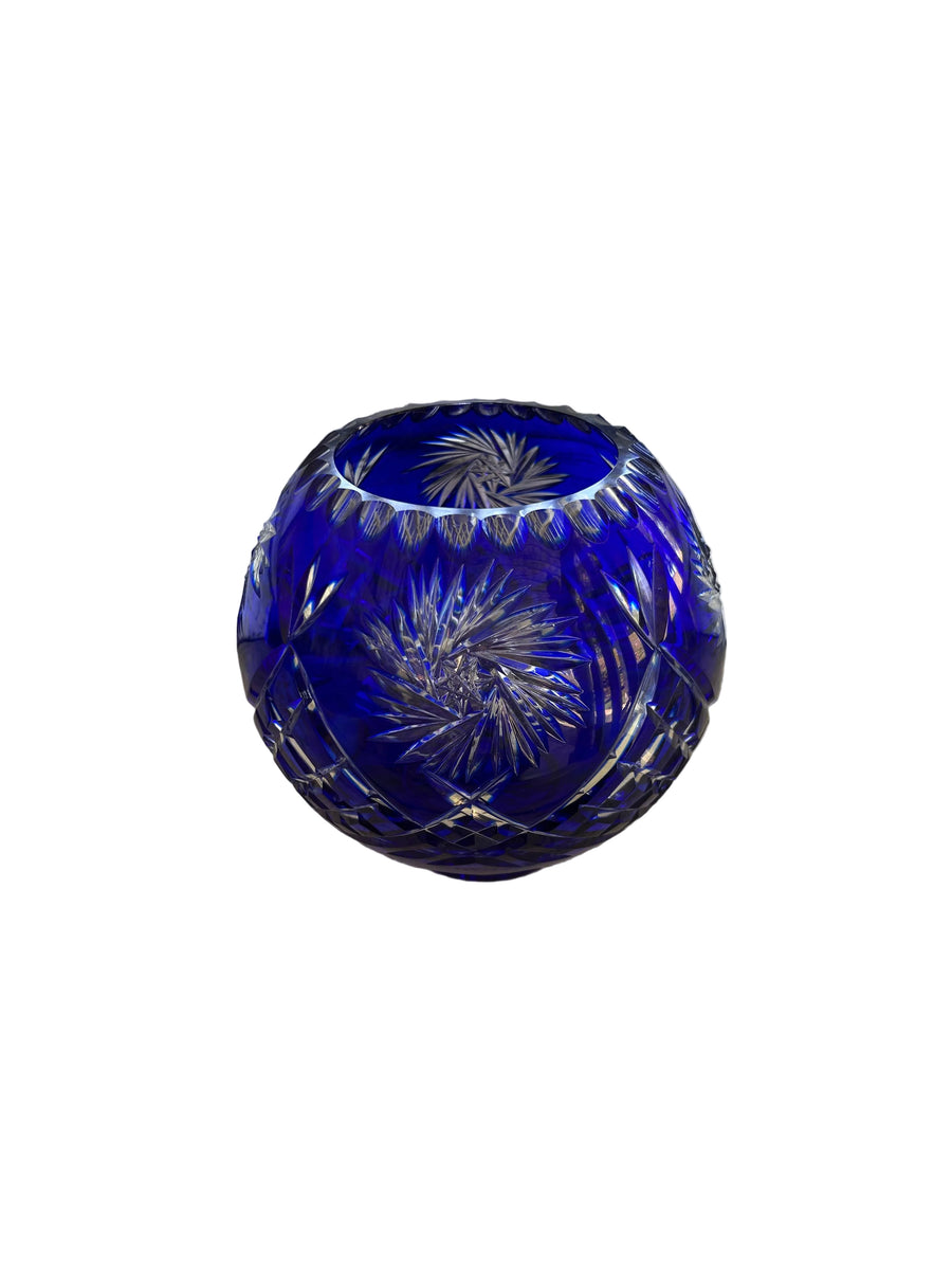 Vintage Cobalt Blue Cut-to-Clear Glass Rose Bowl