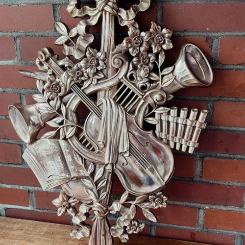 Vintage Mid Century Syracuse Ornamental Co Musical Bronze Wall Plaque