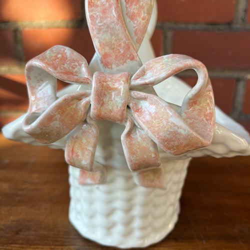 Vintage Ceramic Weave Basket w/Bow