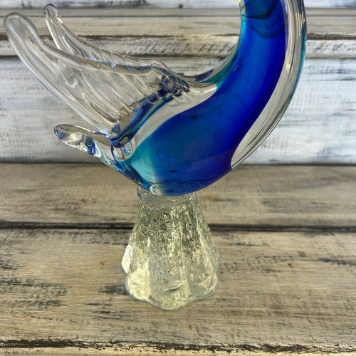 Vintage Blue & Clear Murano-Style Art Glass Swan Sculpture