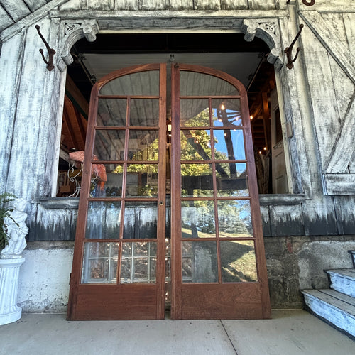 8ft tall Antique Arched Top French Doors with Original Wavy Glass