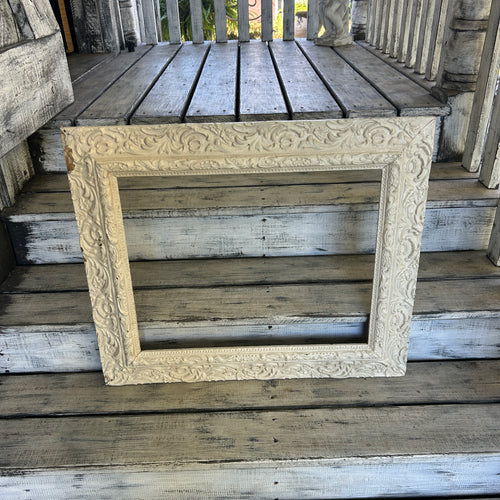 Antique Ornate Cream Picture Frame with Plaster Overlay