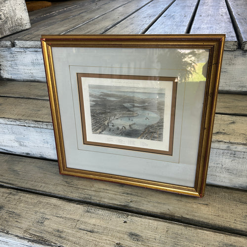 Vintage Framed Historical New Orleans & Mississippi River Panoramic Print
