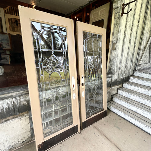 Antique Leaded Beveled Glass French Doors