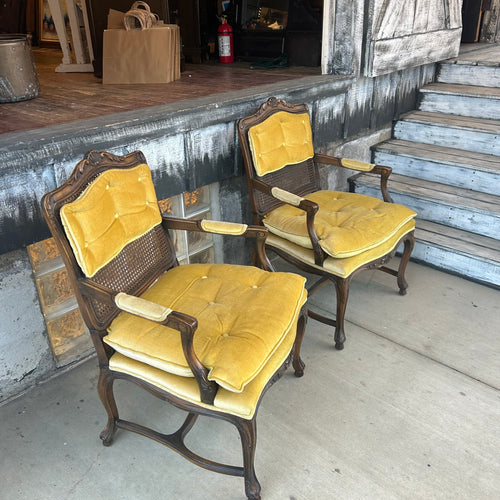 Antique Cane + Velvet Chairs