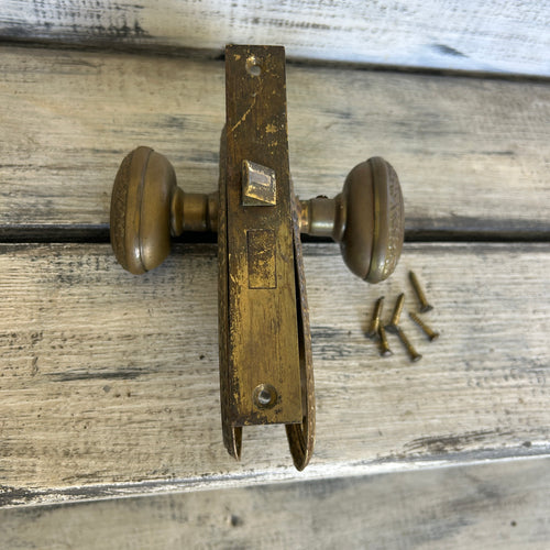 Antique Ornate Brass-Tone Door Knob & Mortise Lock Set