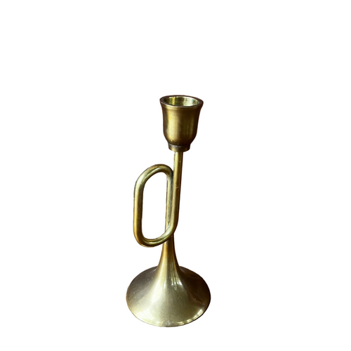 Vintage Brass Bugle Candle Holder