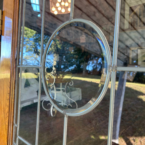 32” Antique Full View Leaded Glass Door with Beveled Glass Circle Motif