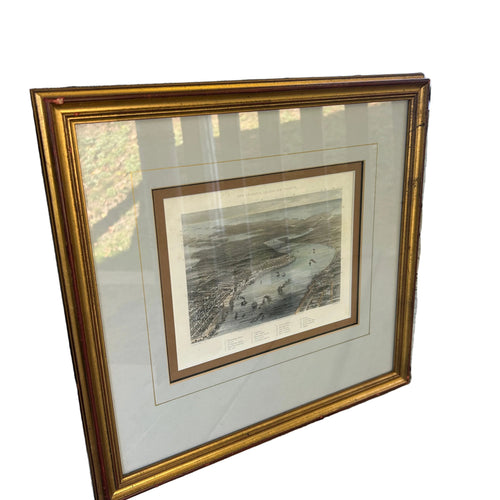 Vintage Framed Historical New Orleans & Mississippi River Panoramic Print