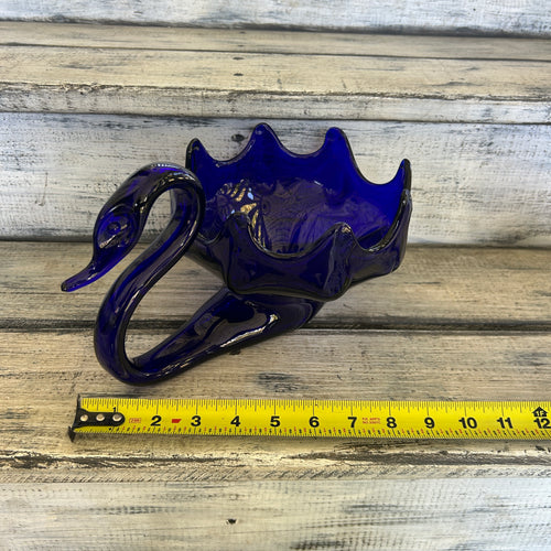 Vintage Cobalt Blue Art Glass Swan Centerpiece Bowl