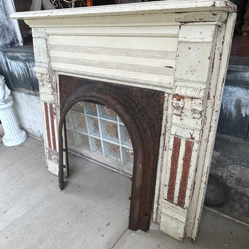 Antique Wood Fireplace Mantel with Cast Iron Insert