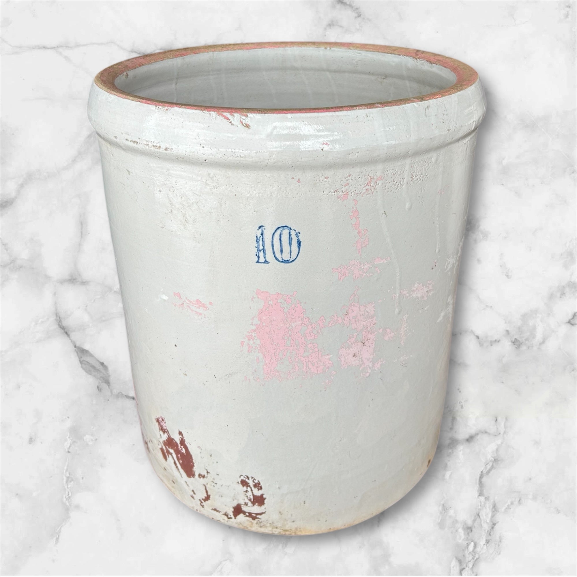 Antique 10 Gallon Red Wing Crock with classic blue number marking
