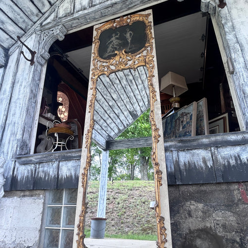 Monumental Rocco Revival Floor Mirror w/Antique Figural Panel