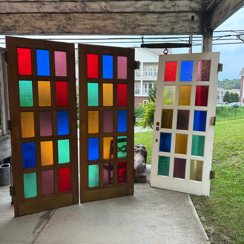 Antique Stained Glass 15 Lite Doors with Textured Figured Glass