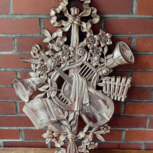 Vintage Mid Century Syracuse Ornamental Co Musical Bronze Wall Plaque