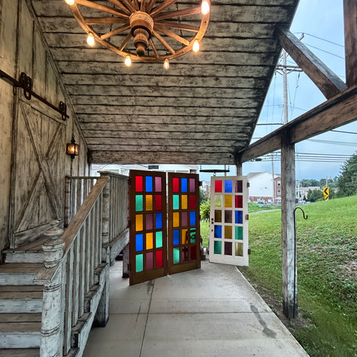 Antique Stained Glass 15 Lite Doors with Textured Figured Glass