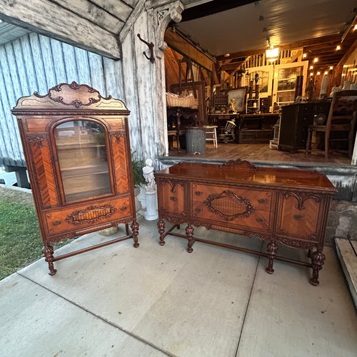 Antique Jacobean Style Buffet and China Cabinet