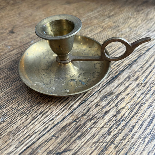 Vintage Brass Candlestick Holder w/Finger Loop