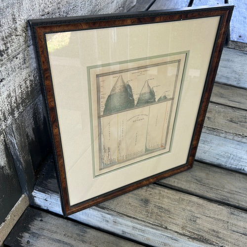Vintage Framed Antique-Style Mountains & Rivers Comparative Chart