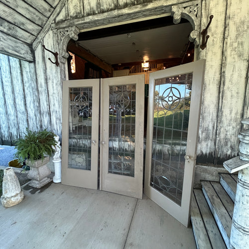 Antique Wood Doors with Leaded and Beveled Glass (Pair of 60” French Doors and a single 32” Door)