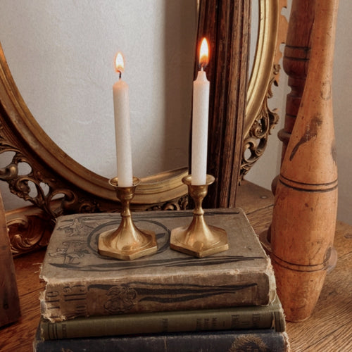 Vintage Pair of Mini Brass Candlestick Holders