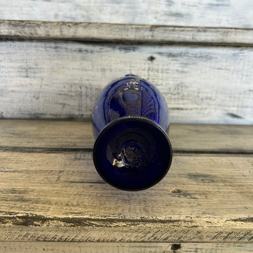 Vintage Cobalt Blue Hand-Painted Floral Glass Ewer
